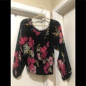 Charter Club black floral print blouse